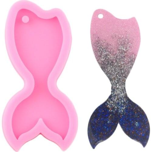 Shiny Mermaid Tail Shape Keychains Silicone Mold Key Chain Fish Tail Pendant Moulds Clay DIY Jewelry Making Epoxy Resin Molds