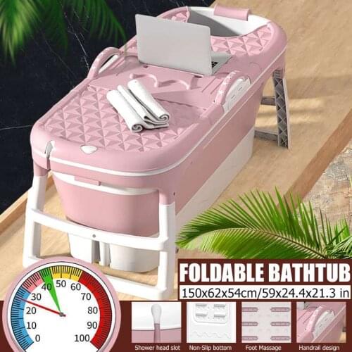 1.5m Large Portable Folding Bathtub Adult Childrens Folding Tub Massage Adult Bath Barrel SPA Tub W/Cover Temperature Display