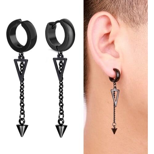 1 Piece Stainless Steel Ear Clip/Ear Buckle Earrings For Women Man Triangle Pendant Punk Hip Hop New Pop Gothic Jewelry