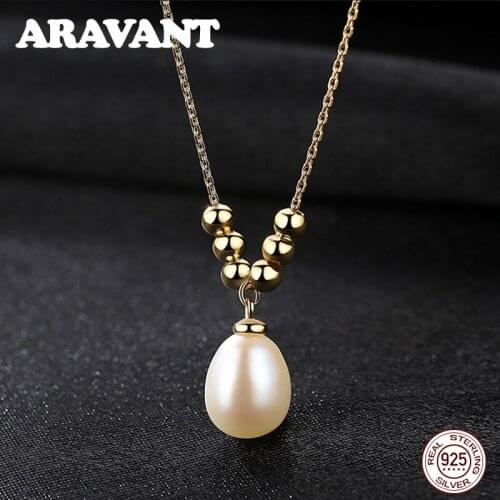 925 Sterling Silver Jewelry Chain Gold Bead Pearl Necklace Charm Wedding Necklace For Women Fine Jewelry