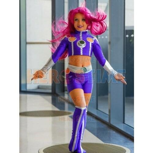 Kids Starfire Cosplay Superhero Costume Zentai Halloween Bodysuit for Children Girls Suit