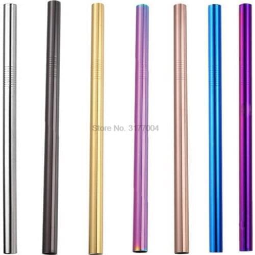 DHL 500pcs 215*12mm Stainless Steel Straw 7 Colors Metal Colorful Drinking Reusable Straight Large Straws Coffee Milk Blender