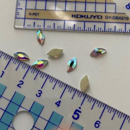 Nail Art Rhinestones Decorations Crystal AB Color 4x8mm Diamond Leaf Shape Non Hot Fix Glue On Rhinestone