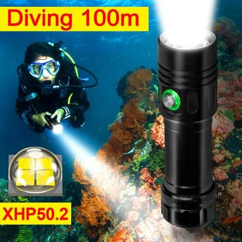 IPX68 100M Led Diving Flashlight For Bicycle Bike Cree Xhp50 Rechargeable Tactical Flashlight Diving Torch Light Underwater Lamp