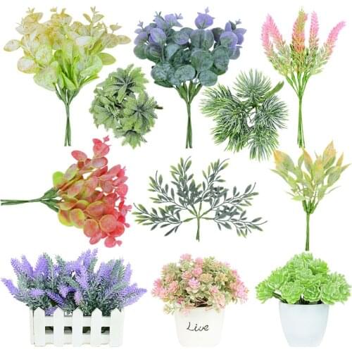 12Pcs/2 Bundles Artificial Plants Mini Lavender Succulent Green Leaf Desktop Plant for Home Decor DIY Floral Wedding Decoration