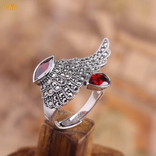 100%S925 sterling silver jewelry wild lady exaggerated pomegranate red ring free shipping