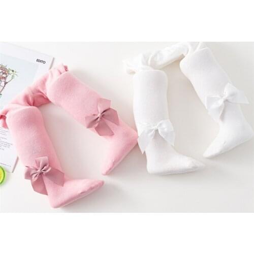 0-3Yrs Spring Autumn Cute Baby Girls Knit Tights Cotton Breathable Ribbon bowknot design Pantyhose For Toddler Girls clothing