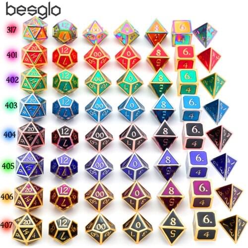 Dragon Font 16mm Metal Dice Zinc Alloy with Black Pouch for DnD RPG Math Teaching D4 D6 D8 D10 D12 D20