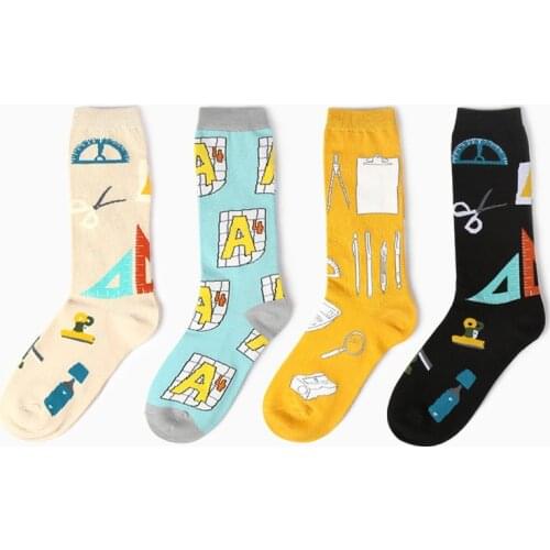 Fashion math stationery pattern men and women cotton socks calculator Harajuku novelty fun design black Funny man socks sokken