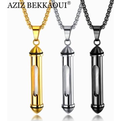 AZIZ BEKKAOUI Engrave Name Stainless Steel Men Necklaces Cremation Ash Urn Necklaces Can Be Open Memorial Cylinder Vial Pendant