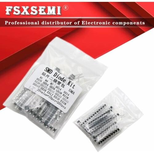 20values x10pcs SMA diode Assorted Kit SS110 SS220 SS210 SS310 SS510 SS14 SS24 SS16 SS26 SS34 SS36 ES1J ES1D ES1M US1M M1 M4 M7