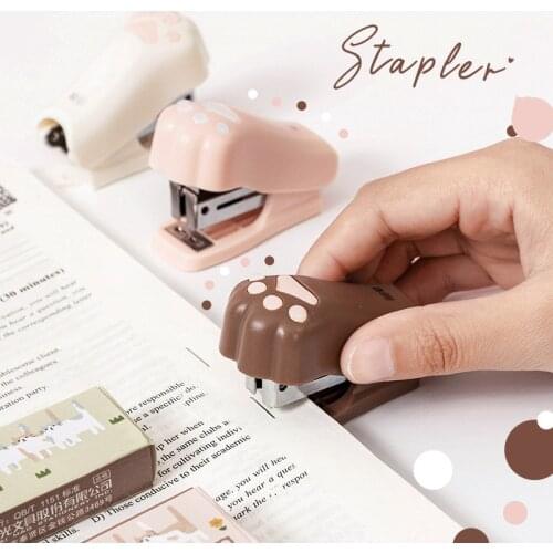 Kawaii Mini Stapler Set with 1000pcs 12# Staples Cute Cat Paw Paper Binder Stationery Office Binding Tools School Supplies