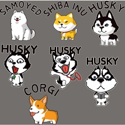 Iron On Stickers Cute Dog Patches For Clothing Cartoon Samoyed Corgi Shiba Pet DIY Washable Appliqued For Clothes Heat Transfer
