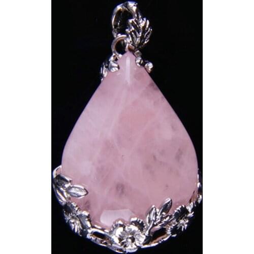 Natural Teardrop Rose Crystal Bead GEM Pendant Jewelry For Gift S087