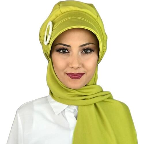 New Islamic Fashion Muslim Hijab Lady 2021 Trend Single Size Bathing Cap Beret Ready Shawl BAHARLIK Pistachio green Horsehair Hijab Hat