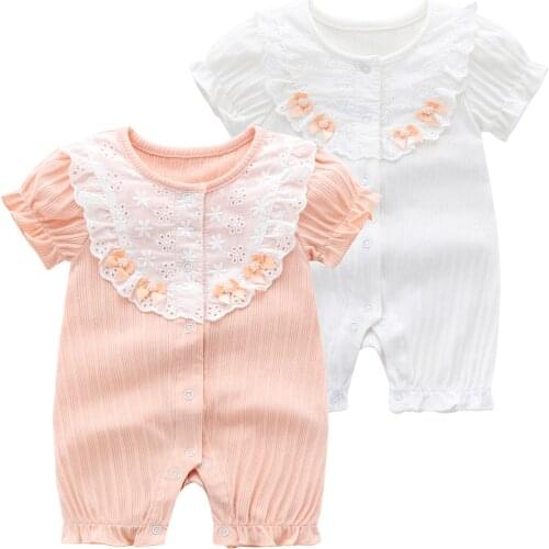 Newborn Baby Girls Short Sleeve Pure Cotton Jumpsuits Thin Style 2020 Summer New Cute Rompers Toddler Girls Princess Clothes