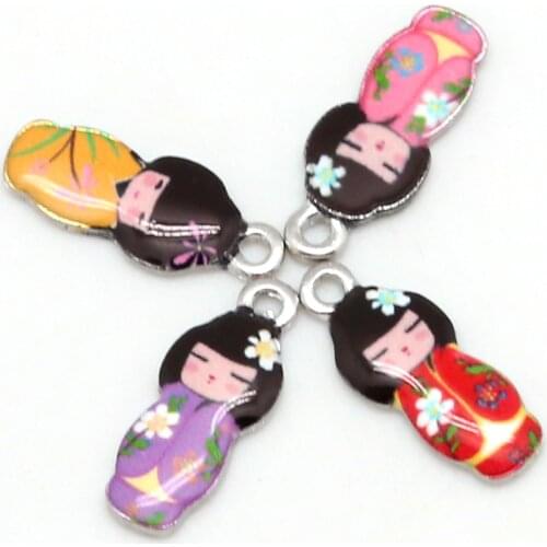New Arrival Necklace Pendant Japanese Doll Enamel Charms 2-4pcs 8x21mm Electroplating Plated Rhodium Used For Jewelry Accessory