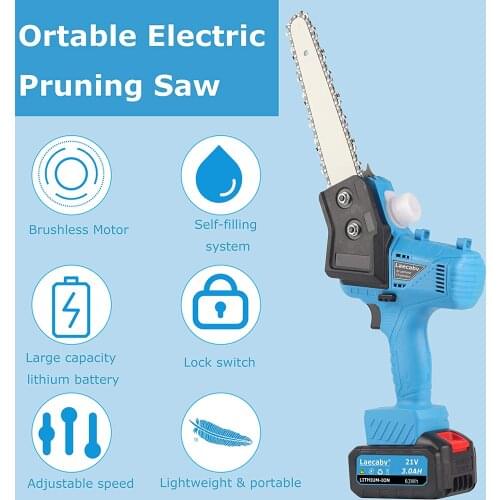 NEW 8-Inch Cordless Chainsaw Brushless Motor Electric One-Hand Power Chain Saw with 2 Battery for Tree Branch Wood Cutting