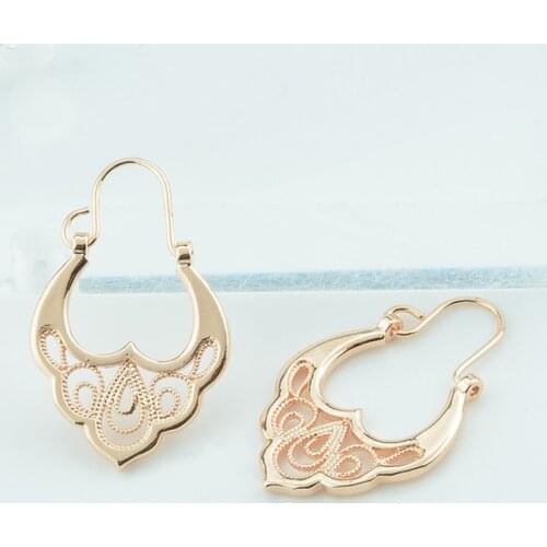 Popular Women 585 Rose Gold Color Weaving Without stone Drop Dangle Earrings