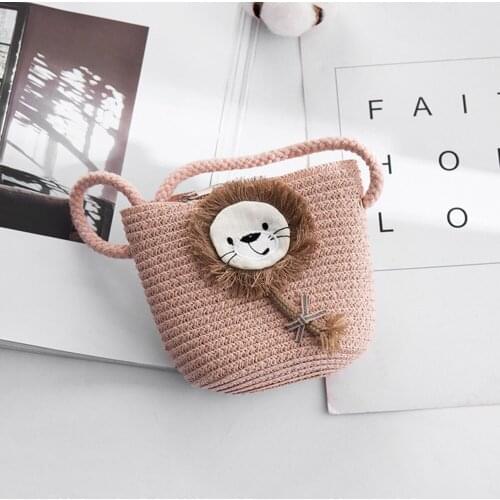 Casual Summer Lion Straw Messenger Bags Mini Beach Bag Cute Croosbody Shoulder Bag