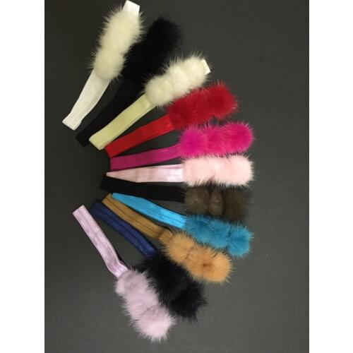 Mink Hair Band - Multi Color girls mink pom pom - barrettes - baby clips - Hair Elastic