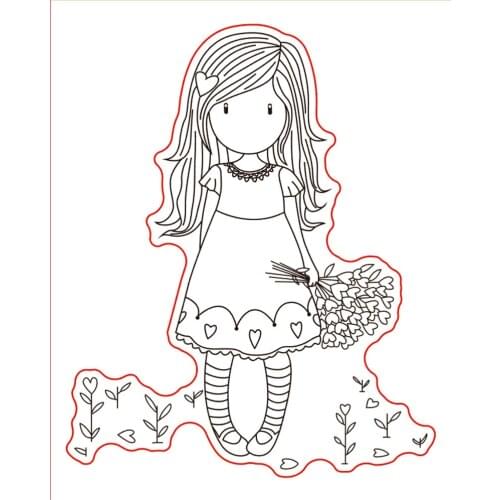 10x8 Girl holding flowers Transparent Clear Stamps Silicone Seals for DIY scrapbooking photo album Card Making