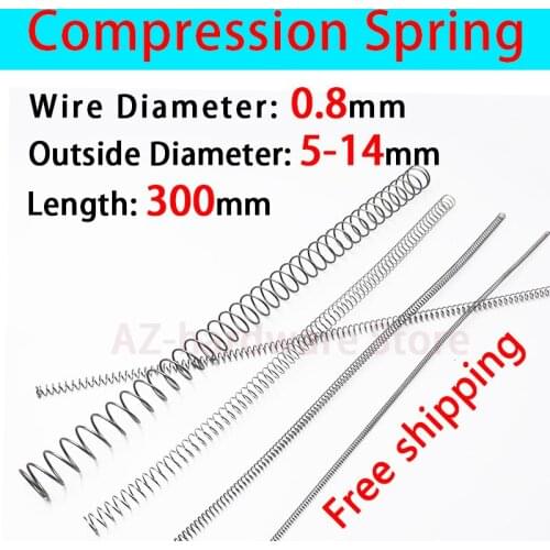 Compressed Spring Pressure Spring Wire Diameter 0.8mm, Outer Diameter 5mm-14mm, Length 300mm Release Spring Return Spring 1 Pcs