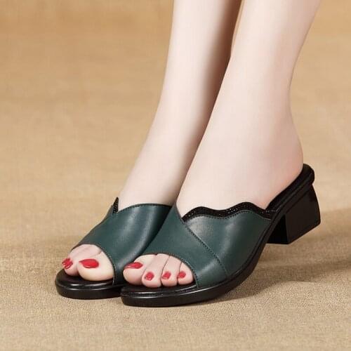 Logoneone Womens Slippers Sandals 2021 Summer 4.5cm Mid Heels Women Shoes Mothers Casual