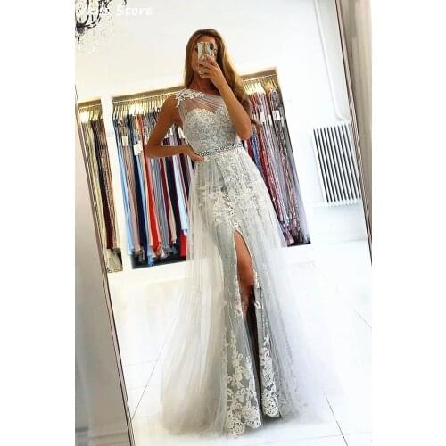 Gray Satin Evening Dress Applique Laces One Shoulder Sleeveless Split Sexy Floor Length Mermaid Prom Dress платья знаменитостей