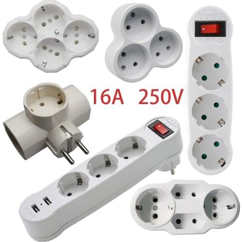 European Type Conversion Plug 1 TO 4 Way EU Standard Power Adapter Socket 16A Travel Charging Converter Plug AC 110~250V 3500W
