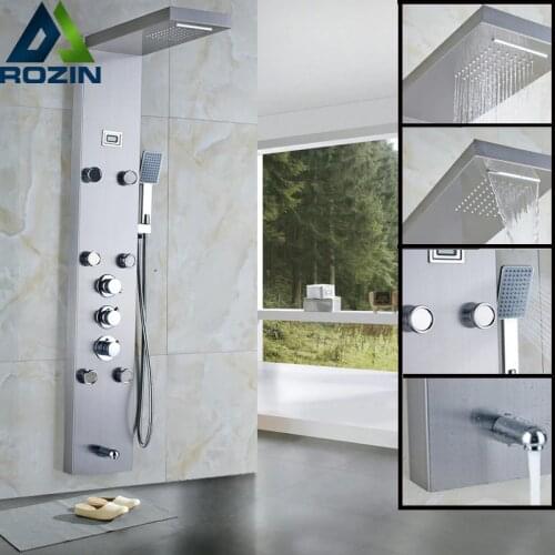 Thermostatic Rainfall Shower Panel Faucet Body Massage System Stainless Steel Shower Column Tap Digital Temperature Screen