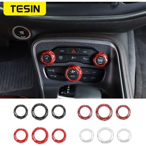 TESIN Interior Mouldings Auto Air Conditioning Audio Switch Knob Decorative Ring Cover for Dodge Charger 2015+Accessories