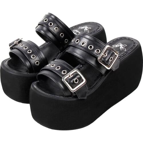 Angelic imprint woman lolita cosplay punk shoes lady high heels pumps girl princess summer dress party sandals buckles 509 PU