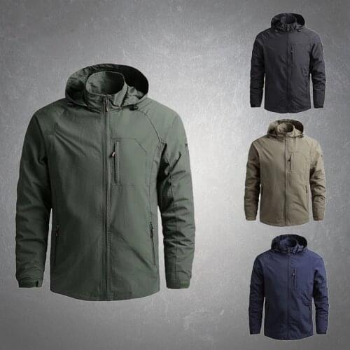 Mens Windbreaker Jackets Waterproof Military Thin Hooded Windbreak Coat Casual Bomber Jacket Male 2021 Autumn Light Jackets Men