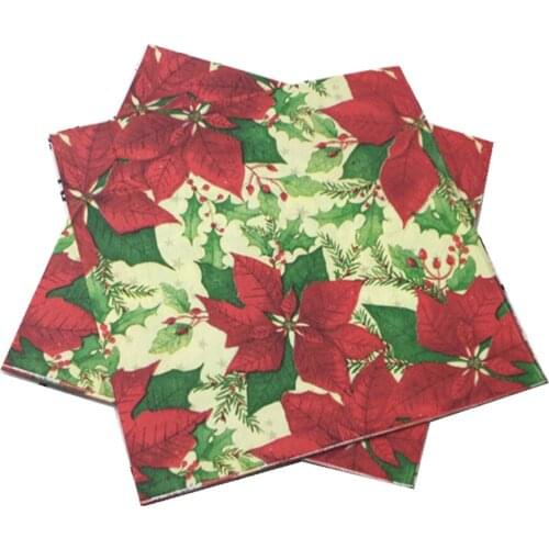 33*33cm 20 Pcs/lot Printed Tissue Paper New Christmas Flowers and Leaves Color Printed Napkins Hotel Wedding Party Paper Decor