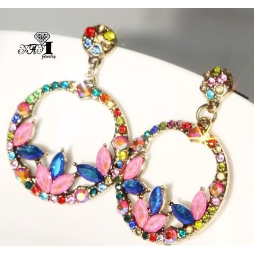 YaYi Jewelry Fashion Multi-color Glass Dangle Crystal Women Ancient Gold Color Wear Ear Band Tassel Couples Wedding Earrings