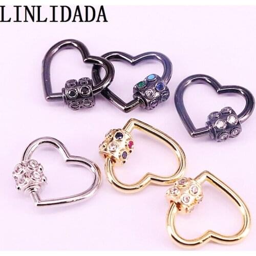 10Pcs,19*17mm heart shape cz clasp,plating cz screw clasp charm,clear/colorful cubic zirconia micro pave charm, jewelry findind
