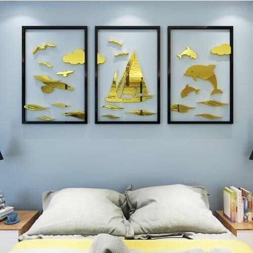 Nordic DIY mirror sticker sailboat Self-adhesive living room sofa TV background wall decoration Acrylic 3D Wall Sticker custom