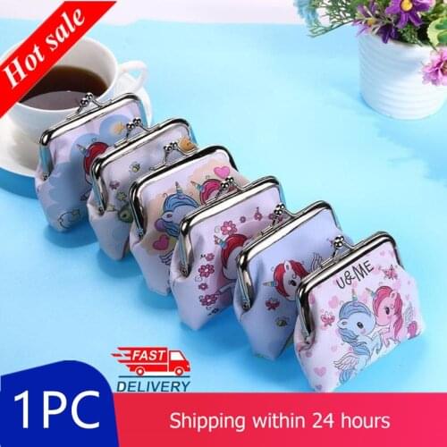 Women Mini Unicorn Wallet Card Holder Case Coin Purse Clutch Change Bag Children 's Wallets Girls PU Leather Zipper Square 20g