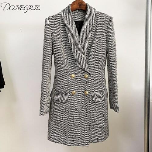New Women Autumn Winter Coat 2020 Tweed Coats and Jackets Windbreaker Fall Long Double breasted Blazers Women Manteau Femme