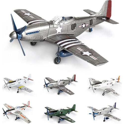 1/48 MUSTANG Fighter 4D Assemble Military Model WWII P51 BF109 Hurricane Airplane 6 Color Puzzle Education Toy Gifts