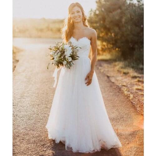 2020 Elegant Sweetheart Lace Appliques Top A-Line Country Wedding Dresses Long Formal Garden Bridal Gowns Vestidos De Novia