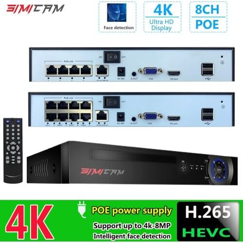 4K 4/8Port POE 10CH NVR (1080p/3MP/4MP/5MP/6MP/8MP/4K) Network Video Recorder Supports up to 10 x 8MP/4K IP Cameras 4K Video out