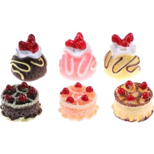 6pcs Hot Sale Dessert 3D Resin Cream Cakes Miniature Food Mini Pretend Toy Decoration Doll House Accessories