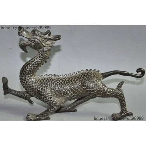 8" lucky china chinese fengshui bronze animal zodiac dragon Statue decorate statue decoration metal handicraft