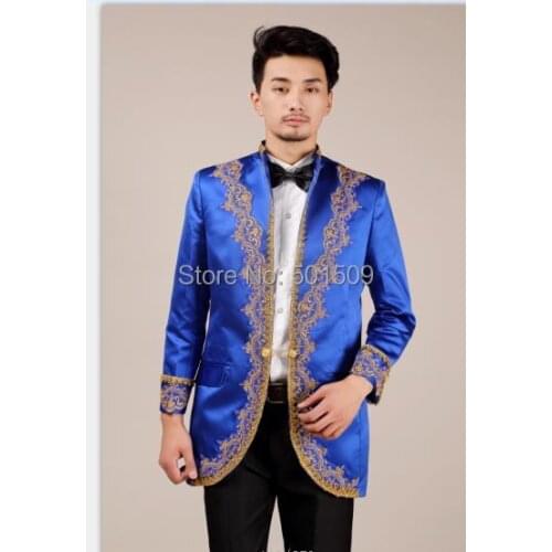 Free shipping prince cos william blue color embroidery medieval jacket prince costume