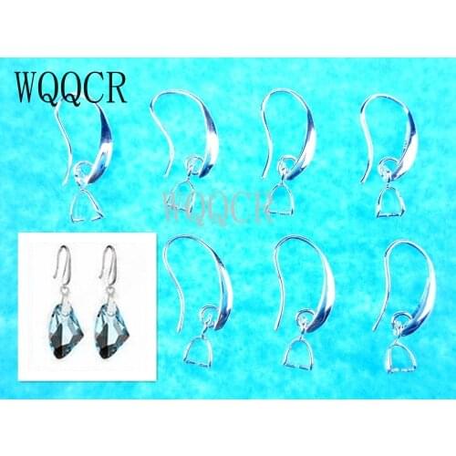 Free Ship Wholesale 100X Lot Jewelry Findings 925 Silver colorEarring Bail Pinch Smooth Hook Ear Wires For Fine Crystal Swa