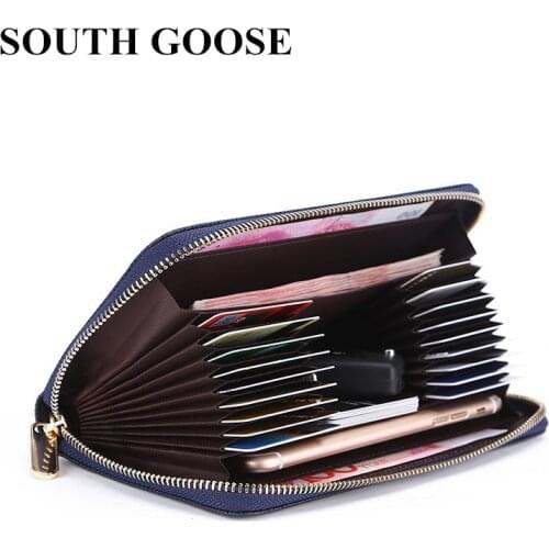 SOUTH GOOSE Brand PU Leather RFID Men Long Wallets Casual Women Zipper Organizer Wallets Large Capacity Credit Card Holder Purse