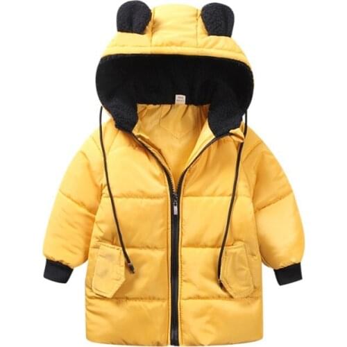 Childrens clothing boys cotton winter jackets childrens thick mid-length bear ears girls cotton clothing