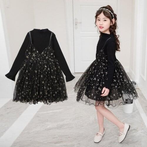 Girls black dresses New spring autumn kids Long sleeve dress for teenage girl party costumes children Clothing3 5 8 9 10 12Years